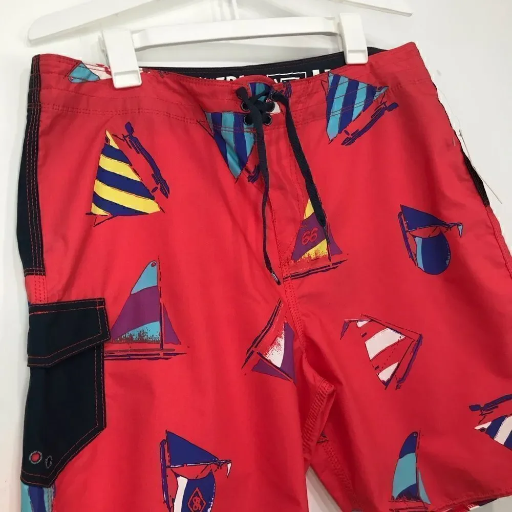Vans The Era Classic Red Navy Blue Sailing Hidden Print Board Shorts NEW